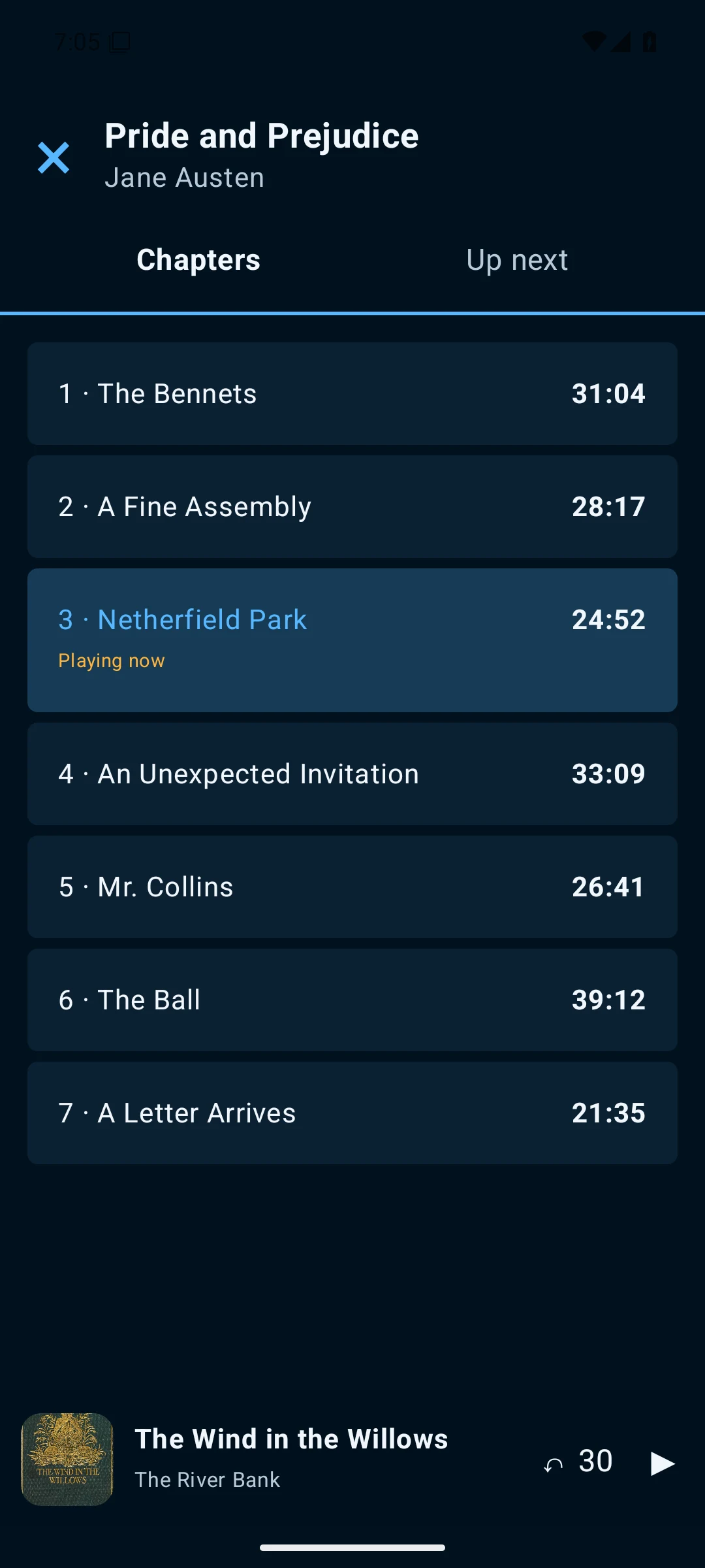 Applaudible chapter list with the current chapter highlighted