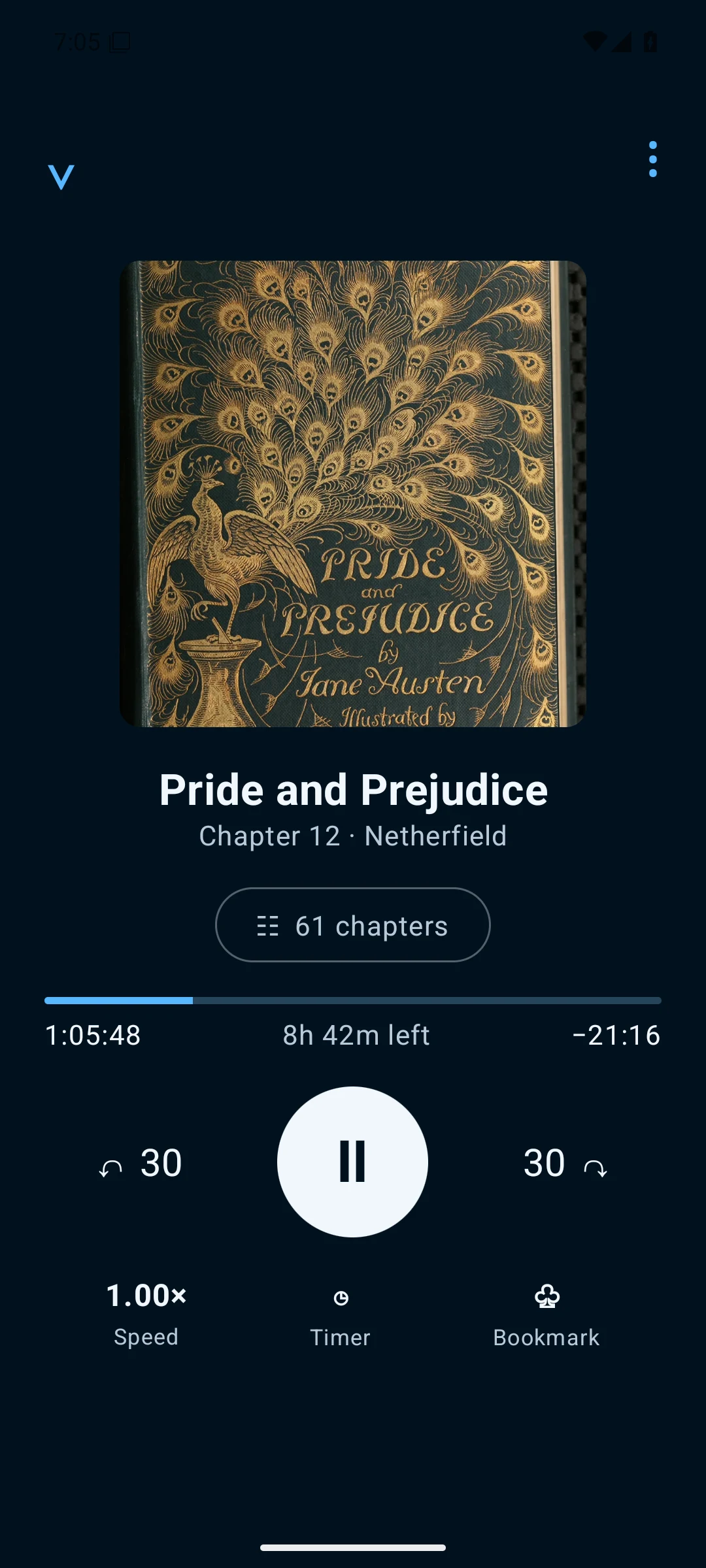 Applaudible Now Playing screen for Pride and Prejudice