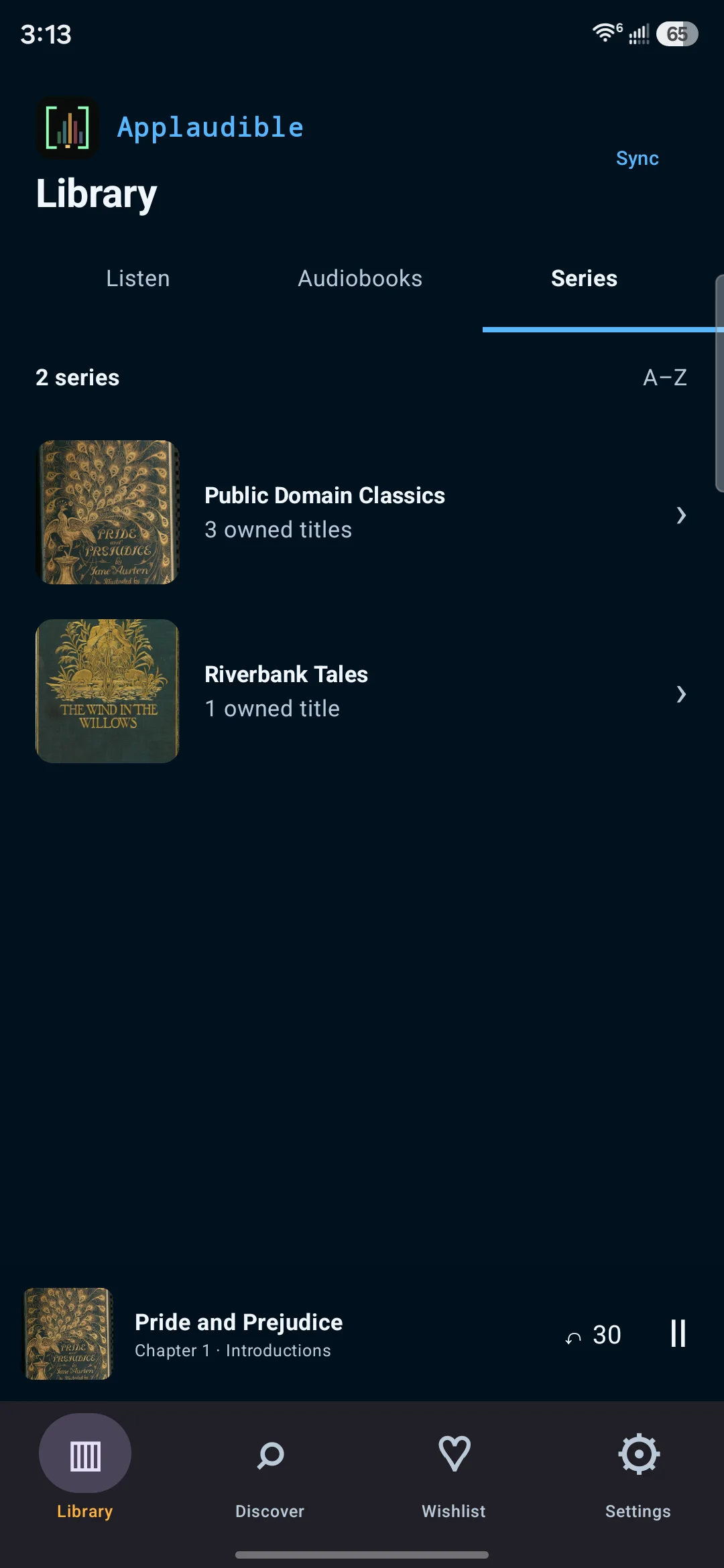 Applaudible Series view grouping public-domain audiobooks