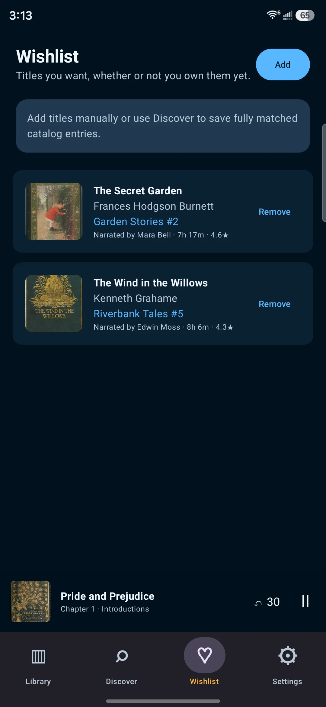 Applaudible Wishlist with two public-domain titles